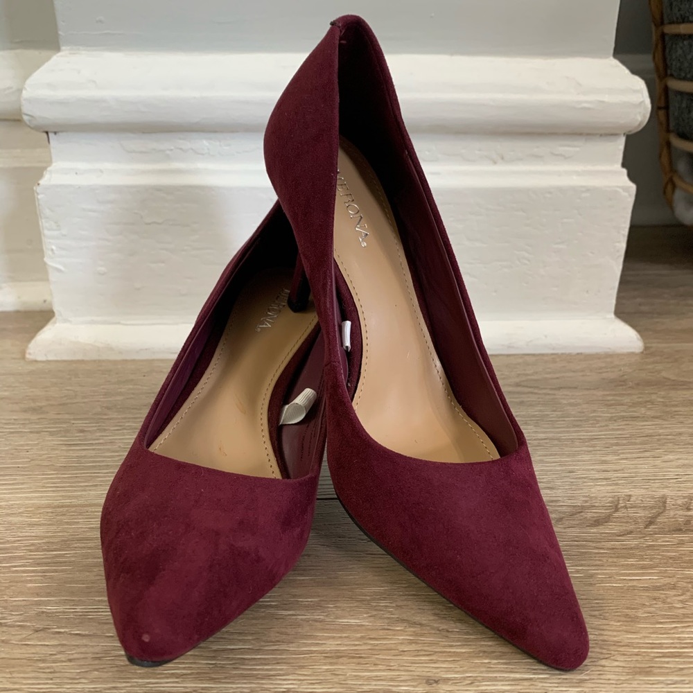 Maroon suede heels